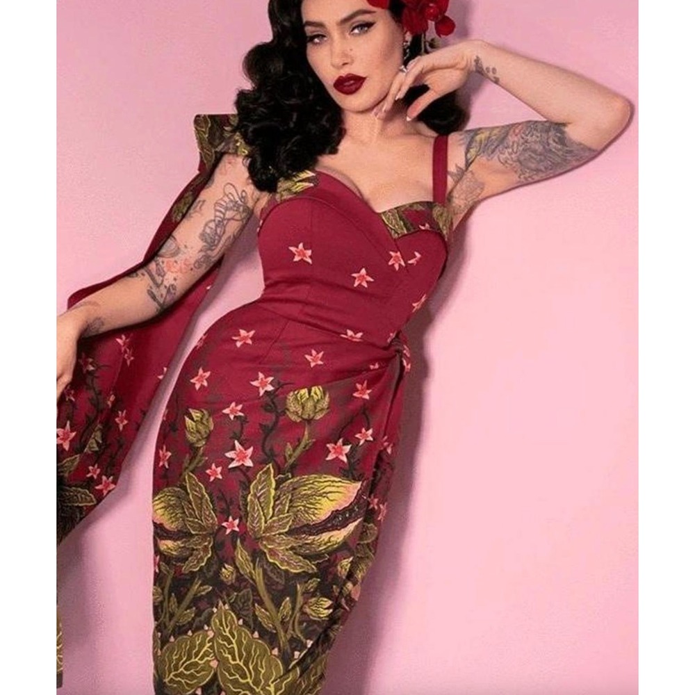 Vixen by Micheline Pitt Tropical Terror Swing Dress Maneating MonsterXL Red